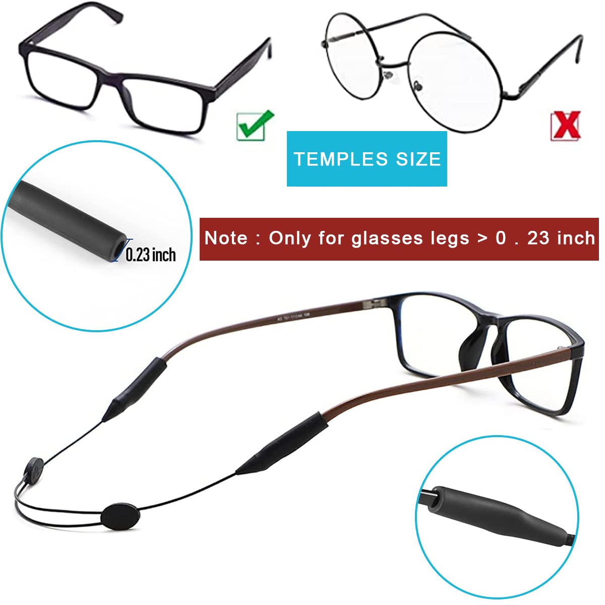 3pcs Adjustable Eyeglasses Straps, Anti-Slip No Tail Glasses Strap Retainer, Sports Sunglasses Strap, Silicone Eyewear String Holder Chain for Women Men Boy Girl