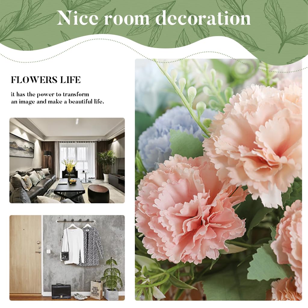 2Pcs Carnation Artificial Flowers for Vase Decoration Home Decor Items Plastic Flowers Decoration Fake Flowers for Home, Living Room, Festival, Party, Wedding Decor, DIY, No Vase or Basket