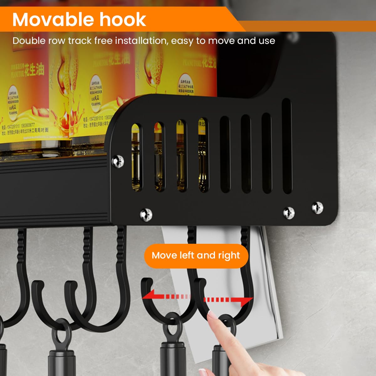 HASTHIP Wall Mount Aluminium Hanging Utensil Display Rack for Kitchen Storage with Double Layer Design
