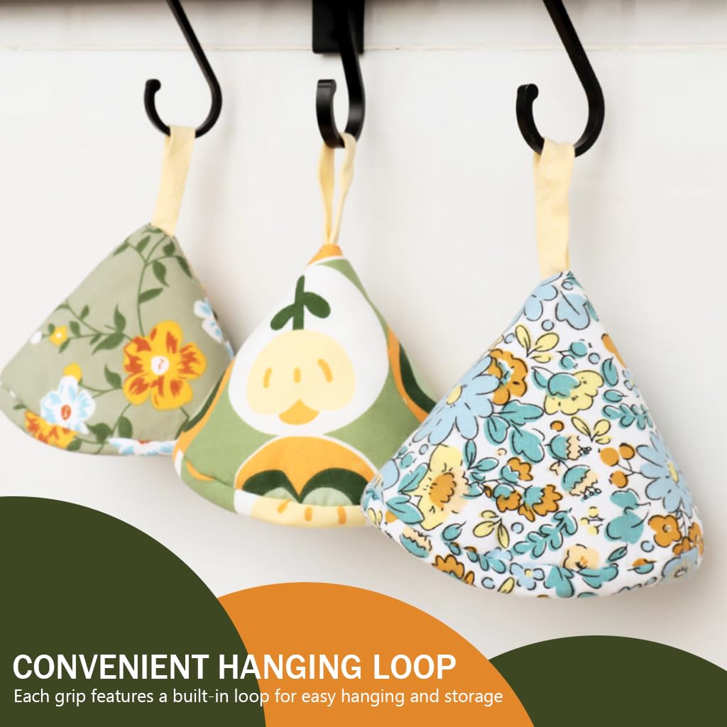 HASTHIP Kitchen Pot Ear Grips for Lids and Handles featuring Cone Shaped Design & 3Pcs Set | Thick Cotton Heat Resistant Floral Print
