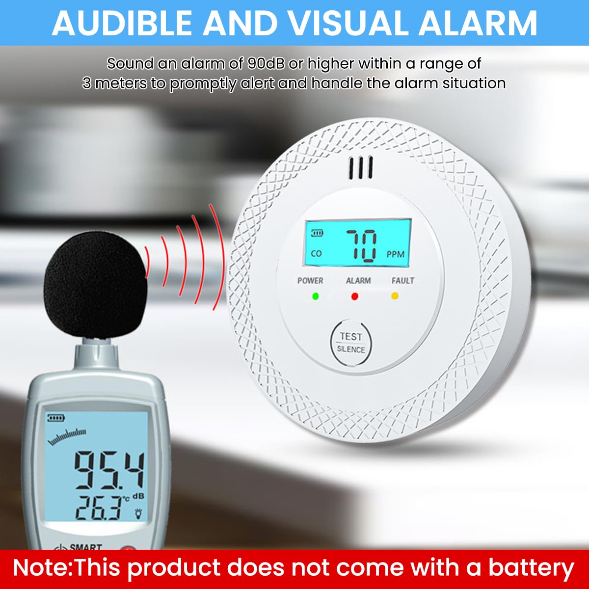 HASTHIP Carbon Monoxide Detector for Home with Digital LCD Display and 90dB Alarm | Battery Operated