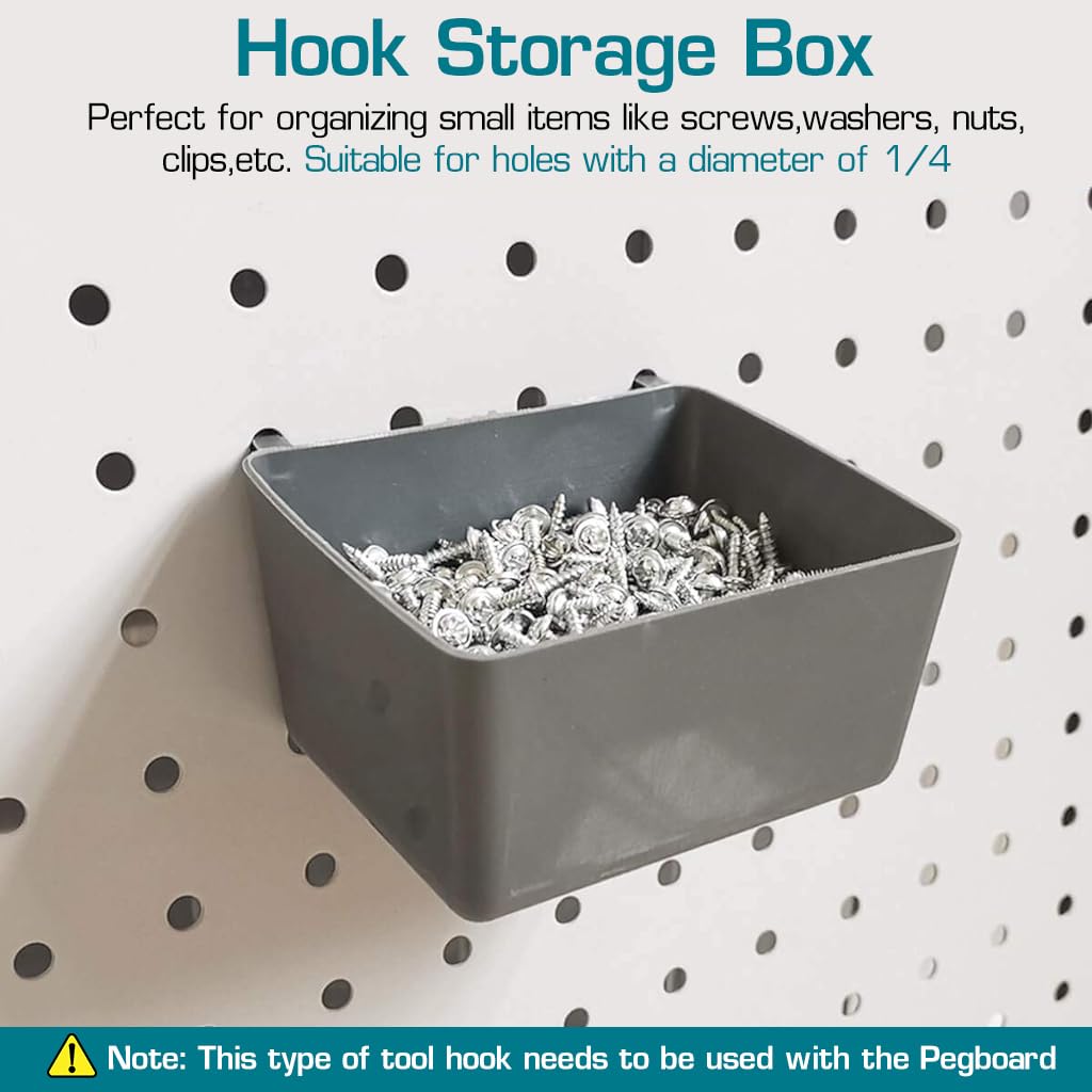 Pegboard Hooks Kit Pegboard Hooks Assortment with Pegboard Bins, Peg Locks, for Organizing Various Tools, 80 Durable Hooks & 4 Bins for 1/8" & 1/4" Pegboards, Versatile Storage Tools