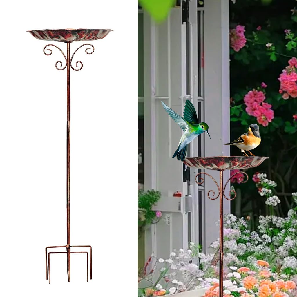 HASTHIP Metal Bird Bath for Outside with Vintage Lotus Leaf Design and 30.3 in Stand