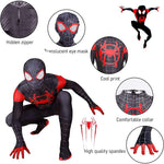 HASTHIP® Kids Spiderman Dress Suit Superhero Spider Man Costume 3D Lenses Black Spider Miles Morales, Silk-Feel Fabric Spider-Man Bodysuit Fancy Jumpsuit for Boys Girls Halloween Cosplay