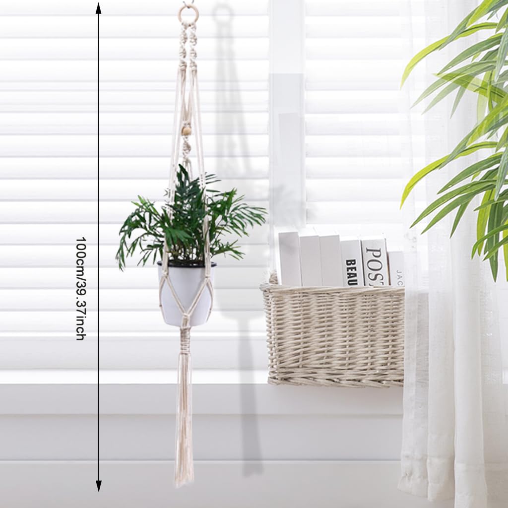 HASTHIP Macrame Plant Hanger for Indoor and Outdoor Decor with Metal Loop Ring | Cotton Woven Tassel Style