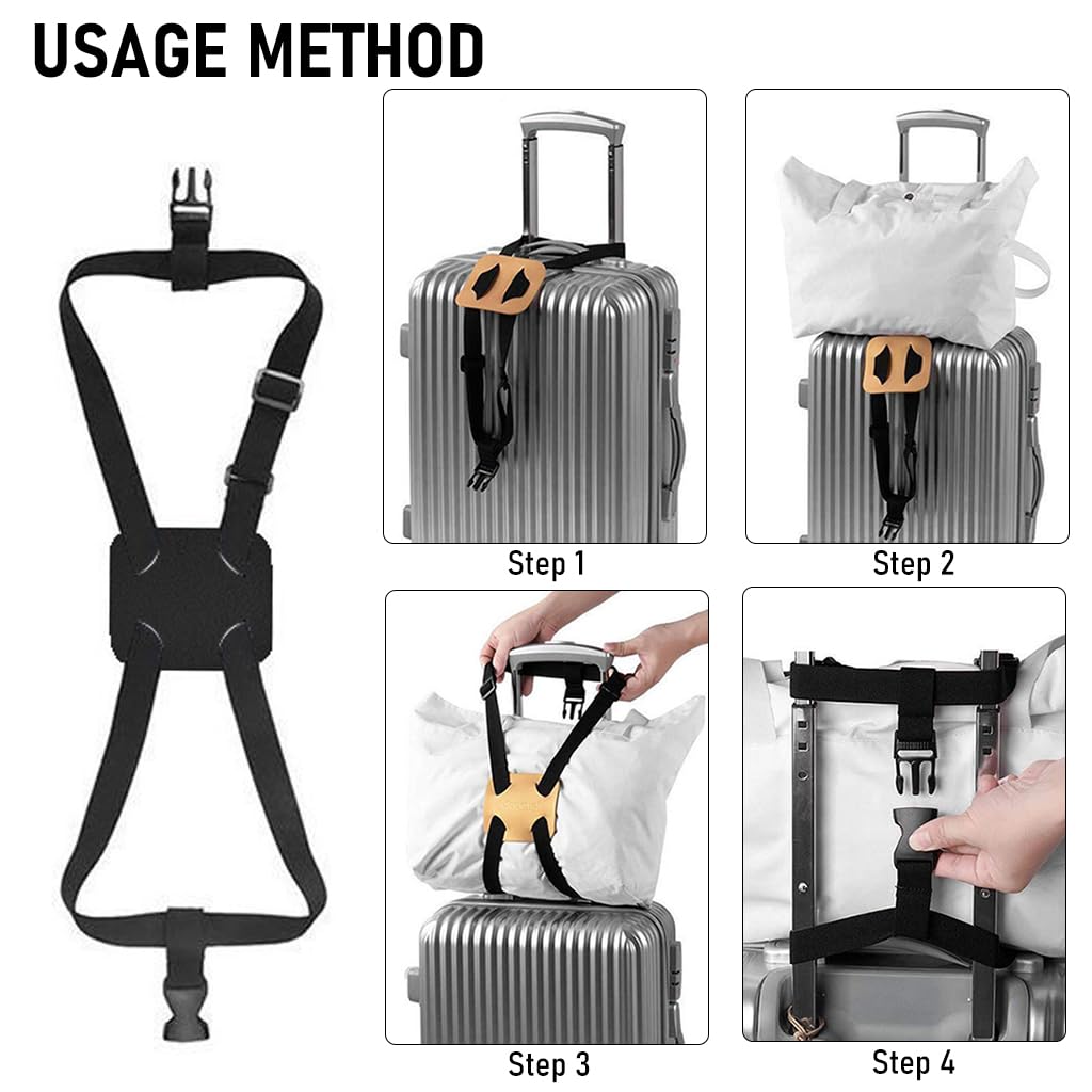 2Pcs Luggage Straps Bag Bungees for Add a Bag, Adjustable Elastic Travel Suitcases Luggage Bags Strap Belt with Buckles - Black