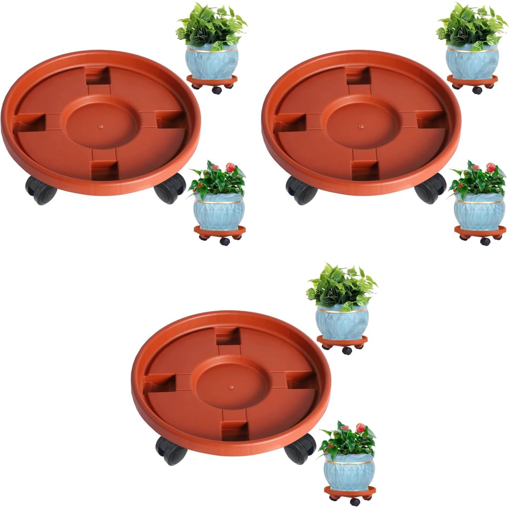 HASTHIP Plant Pot Stand for Heavy Planters featuring 360° Rotatable Wheels and 30cm Size | Food Grade PP Resin 3 PCS