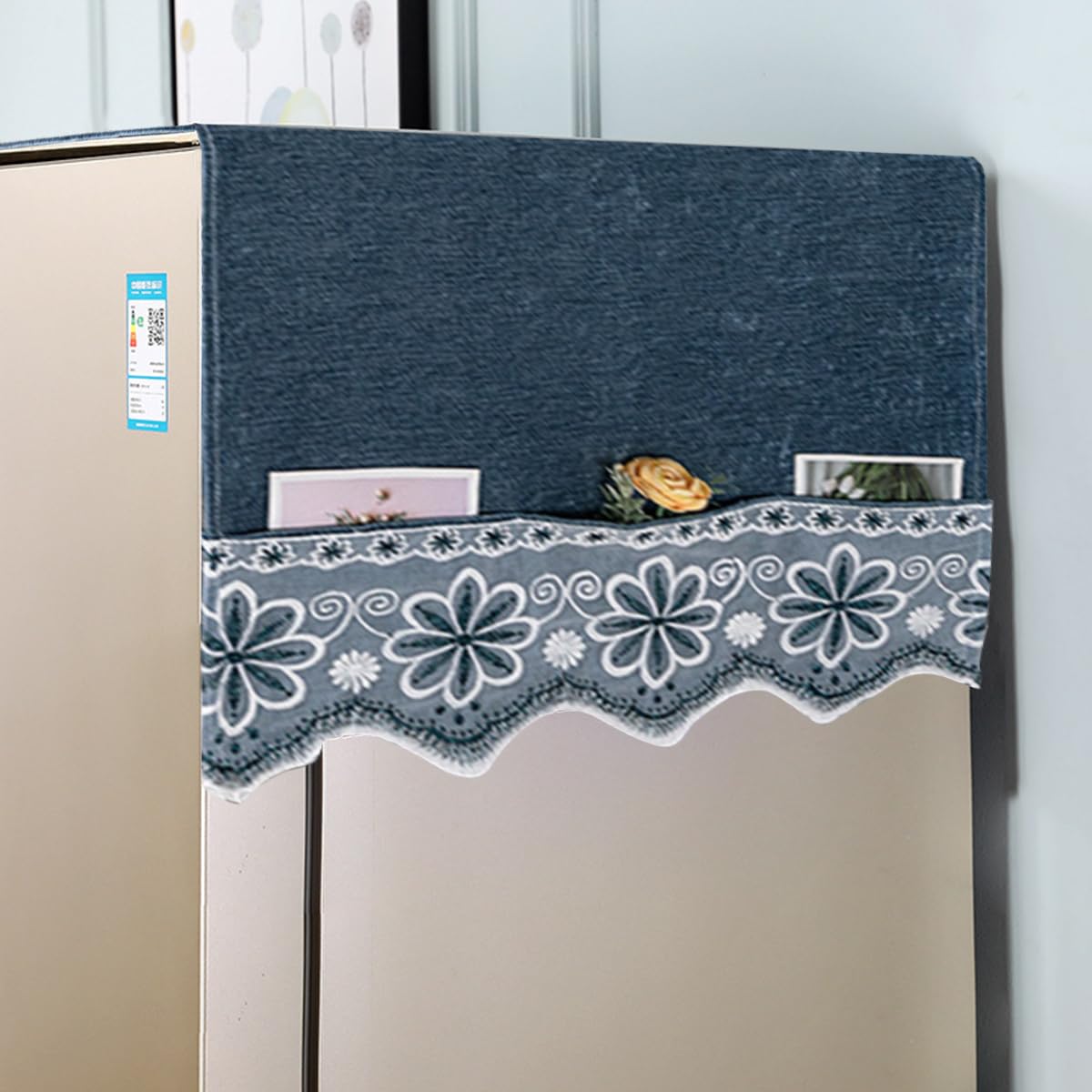 HASTHIP Fridge Cover for Top Single Door with Side Pockets 50x130cm PVC Dust Proof | Decorative Kitchen Organizer