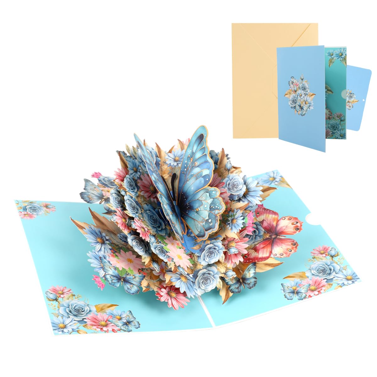 HASTHIP® 3D Pop-Up Butterfly Greeting Card, Handmade Floral Gift Card for Birthday, Anniversary, Friendship & Special Occasions, 5x7 Inch