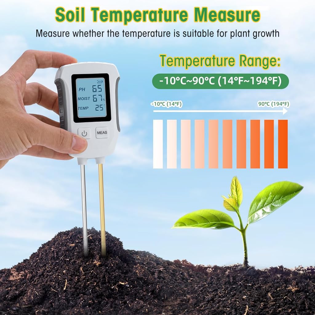 HASTHIP Soil Meter for Fertility Moisture pH Temp and Sunlight with Dual Probes | LCD Display