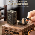 HASTHIP Incense Burner for Indoor Aromatherapy featuring Cutout Grid Pattern 3.4x3.4x6cm Copper Alloy