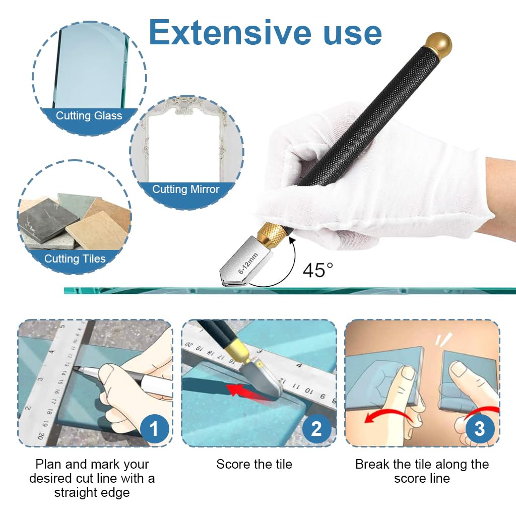 HASTHIP Glass Cutter Tool Set for 2–20 mm Glass with 3 Carbide Heads and Alloy Handle | DIY Cutting