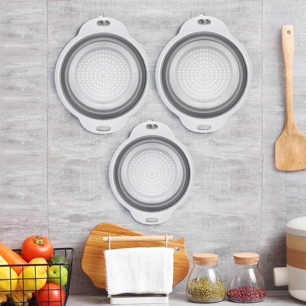 HASTHIP® 3Pcs Collapsible Colanders 3 Quart/4 Quart/5 Quart Stackable Folding Silicone Mesh Strainers Food-grade Kitchen Food Strainers Colanders with Ears