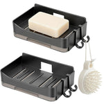HASTHIP® Soap Dish with Hook and Draining Tray,Bar Soap Holder and Tray with Adhesive Strips,Wall Mounted Saver for Bathroom Kitchen - Black