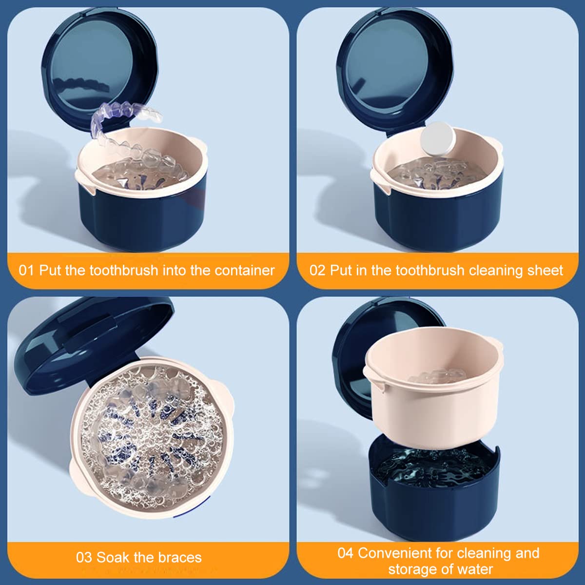 HASTHIP Retainer Case for Travel Cleaning with Detachable Strainer Basket 2Pcs 8x7 cm | White and Blue