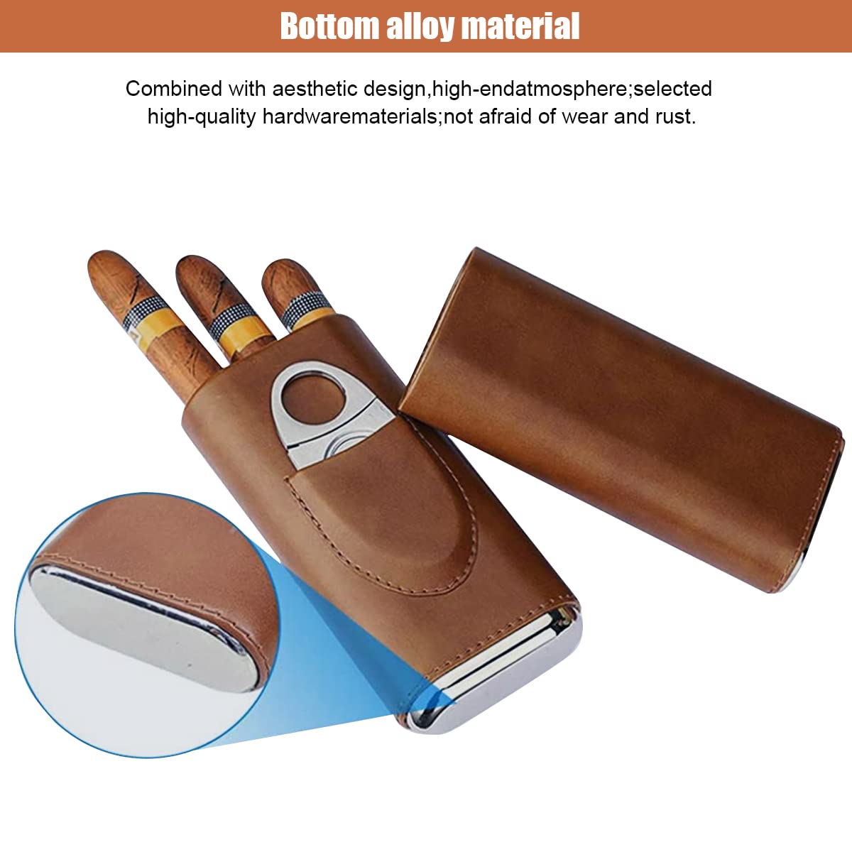 HASTHIP® Fortune Nexus Cigar Case for Travel,Cedar Wood Lined Leather Humidor with Stainless Steel Cigar Cutter,Portable Humidor Tube Holds 3 Cigars Storage Gift Set for Men 2 Pack Cigars Not