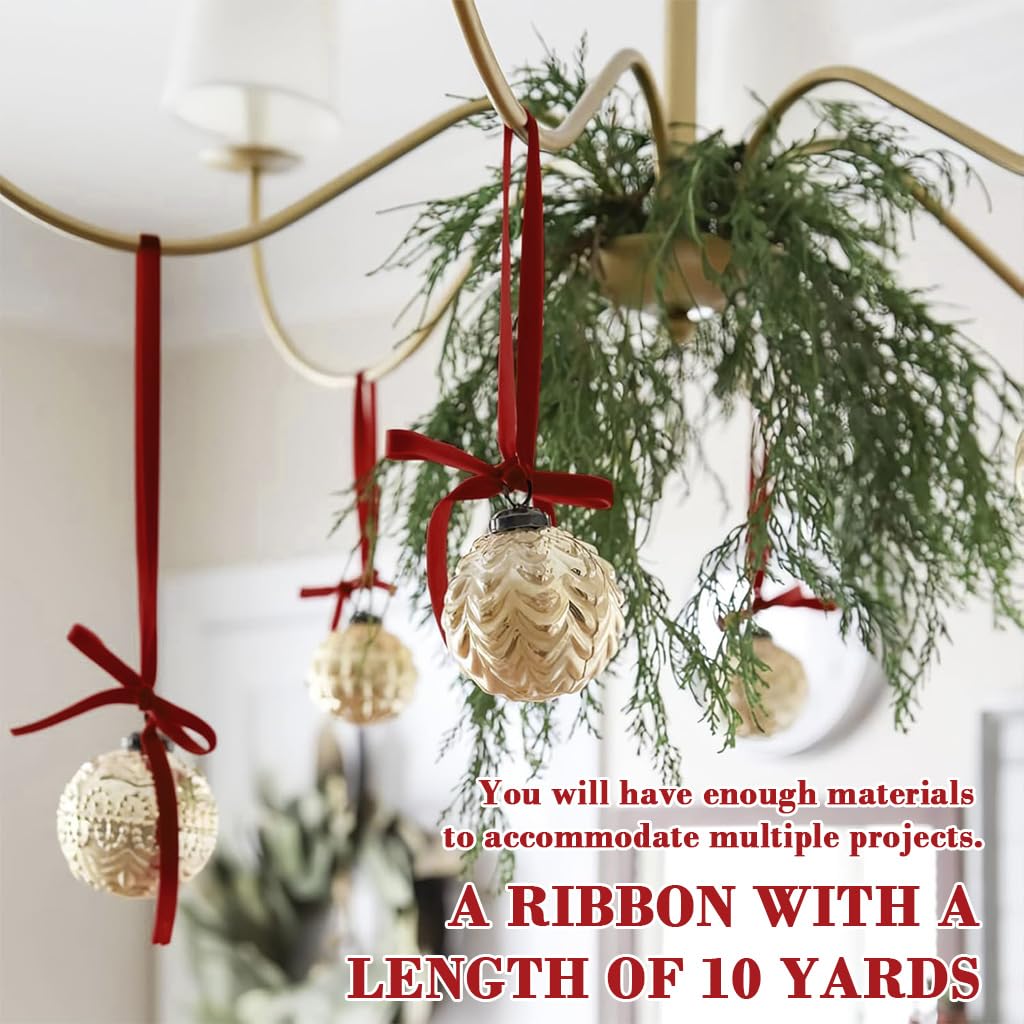 HASTHIP Red Velvet Ribbon Roll for Gift Wrapping and DIY Crafts featuring 10 Yards Length | 1.5 cm Wide Flocking Decorative Ribbon in Vibrant Red