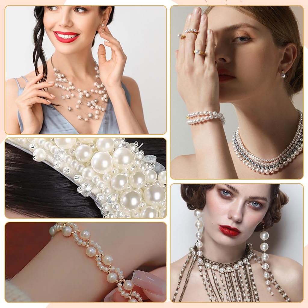 HASTHIP® 1200 Pcs Pearl Beads and Gold Spacer Beads Set for Jewelry Bracelet Making Kit with String and Charms…