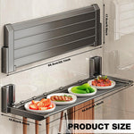 HASTHIP Kitchen Rack Wall Mounted for Space Saving with 5 Hooks and 22x7 in Foldable Shelf | No Drill Organizer for Condiments and Utensils