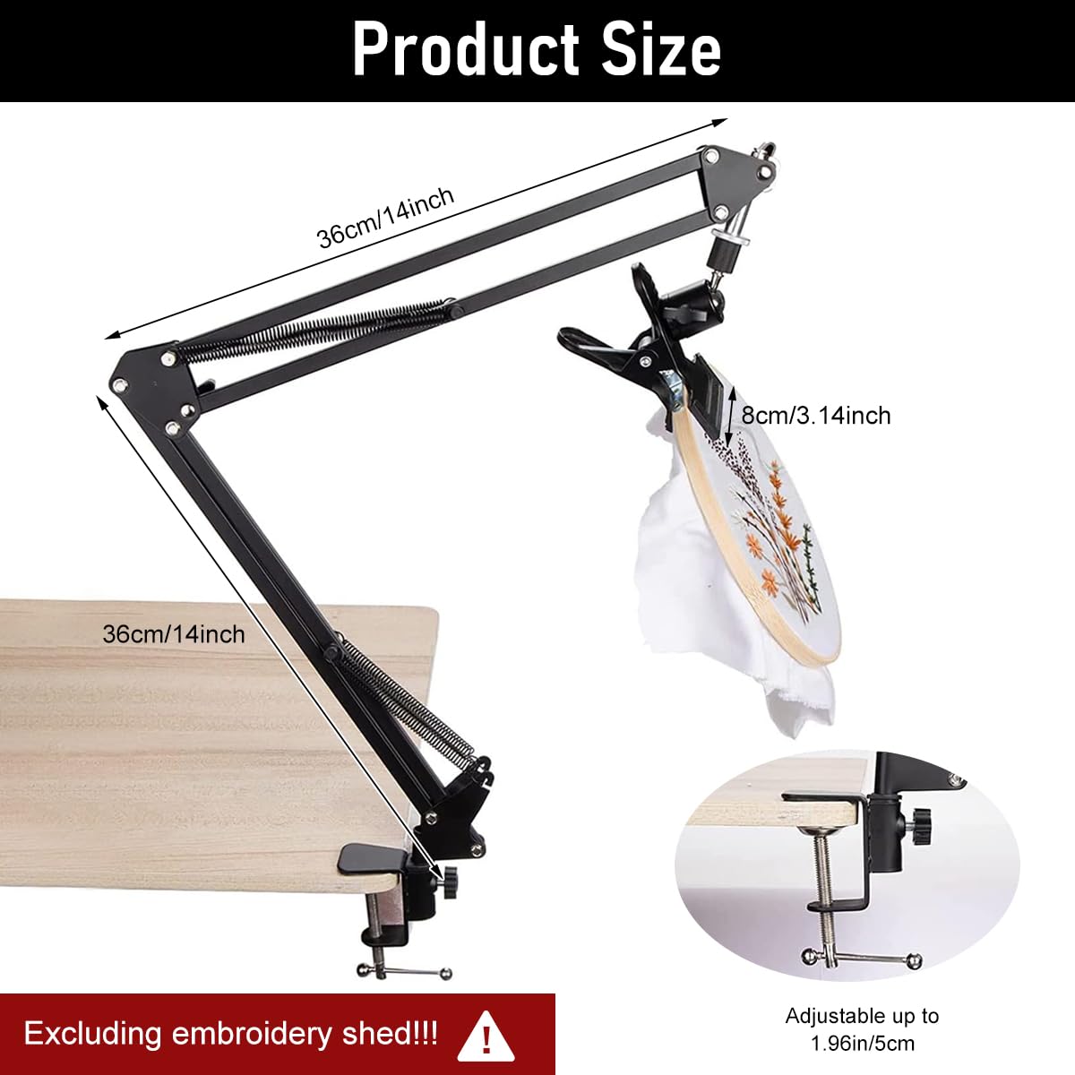 HASTHIP Embroidery Hoop Holder for DIY Craft with 13.7 in Flexible Arms and Screw-Fixed Desk Clamp