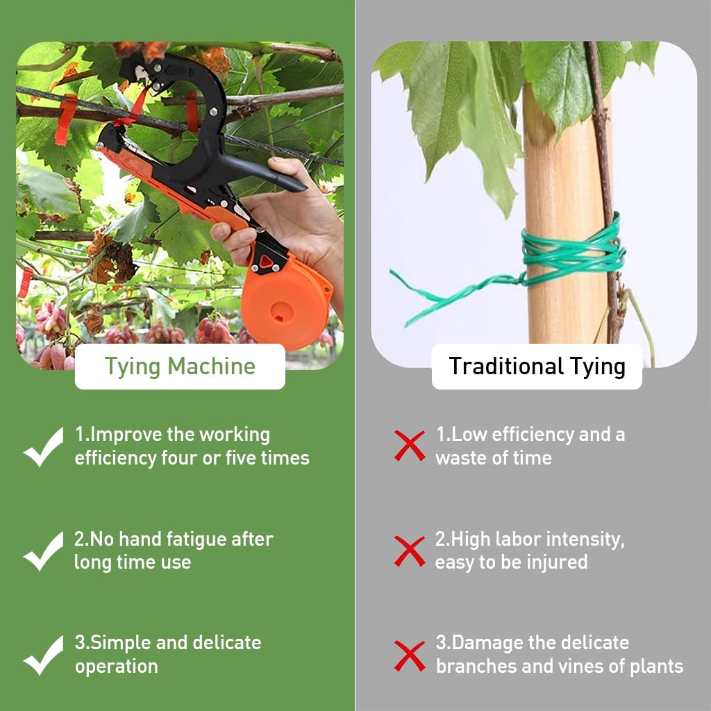 HASTHIP Plant Tying Machine for Vines and Tomatoes with 20 Rolls 11mm Tape and Staples | Adjustable Tape Circle for Secure Branch Support
