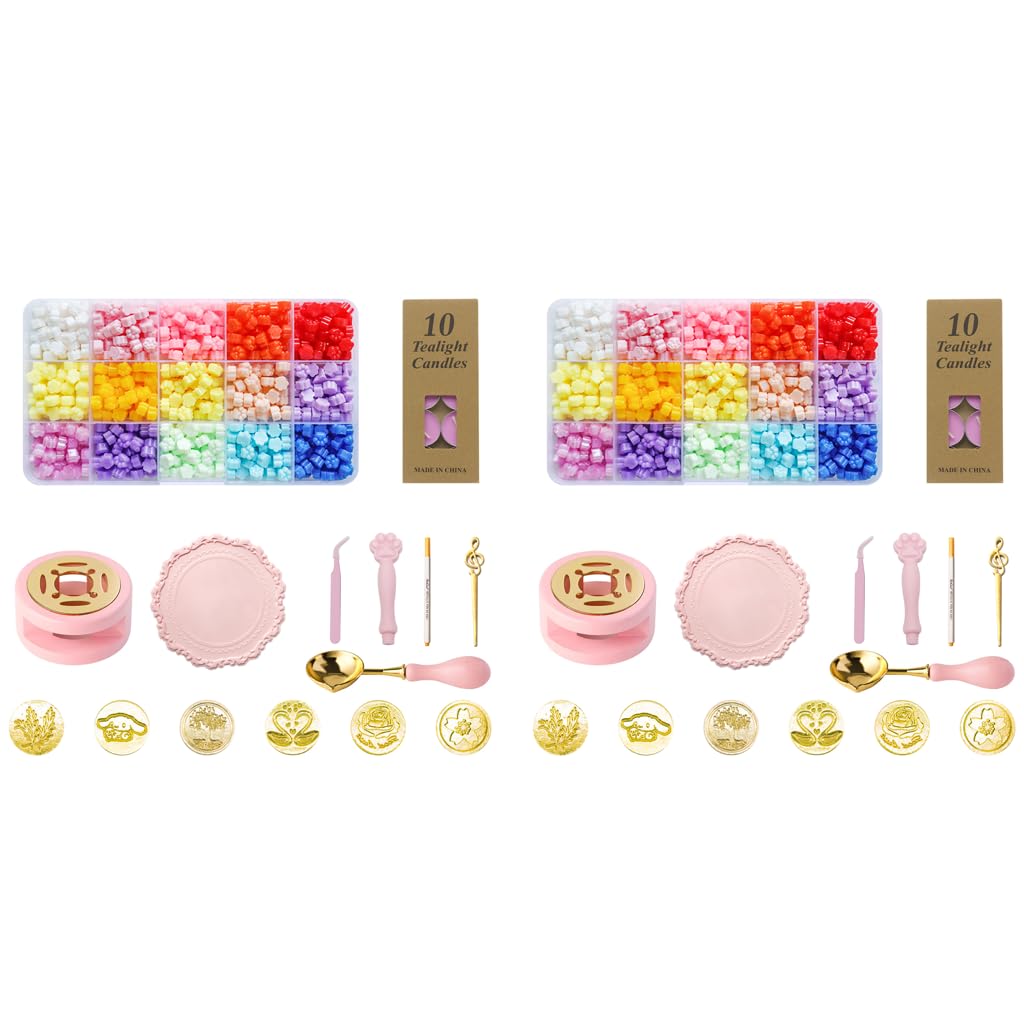 HASTHIP Wax Seal Stamp Set with 15 Multicolor Beads 6 Stamps and Pink Cat Claw Handle | DIY Gift Kit for Invitations