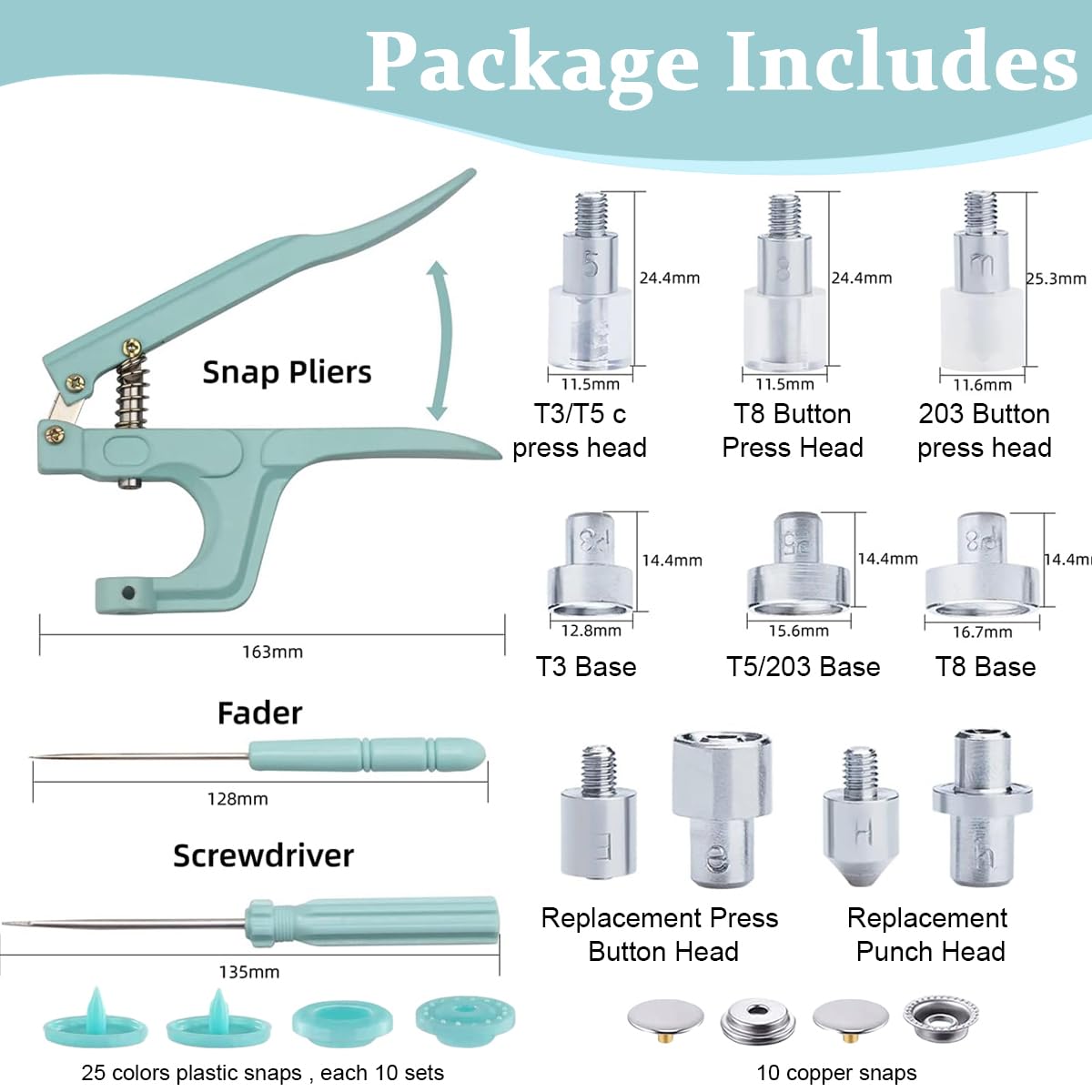 HASTHIP Snap Buttons Set for Sewing and DIY | 300 Sets with Snap Pliers and Bases