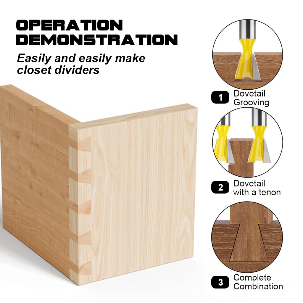 HASTHIP® Router Bit Set with 1/4'' Shank, 5 Sizes Groove Milling Cutters, Tungsten Steel Router Bits Set, Cutting Dia in 1/4" 3/8" 1/2" 5/8" 3/4", Woodworking Milling Cutter Tools for Woodworking