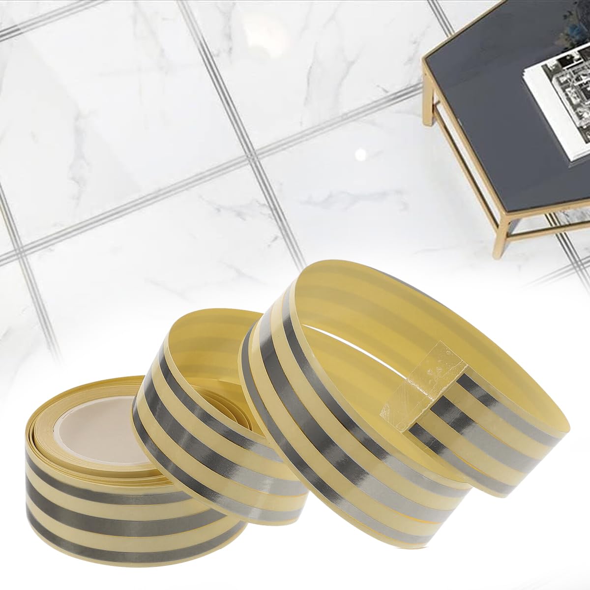 HASTHIP Tile Gap Tape for Wall and Floor Detailing with Self Adhesive PVC Silver 2.5cm×5m
