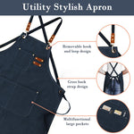 HASTHIP Canvas Work Apron for Kitchen and Workshop with Metal Eyelets and Multi Pockets | Dark Blue Adjustable Tie Back