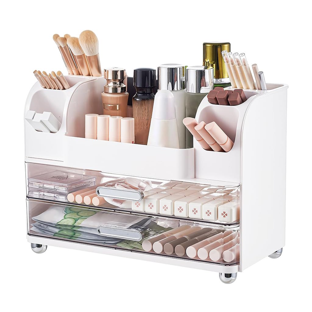 HASTHIP Makeup Organizer for Desk and Vanity with Dual Drawers and 35x21x26 cm ABS Design