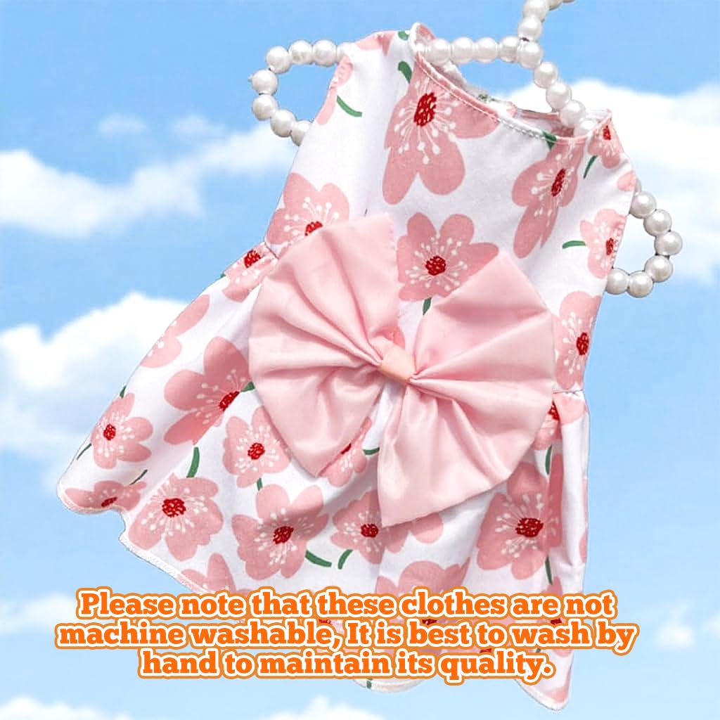 ZIBUYU® Florals Pattern Dog & Cat Dress Female with Lovely Bow - Cute Pet Apparel, Cat Dress & Dog Clothes for Medium Dogs, Birthday Pet Dress (Size L: Bust 45cm, Length 35cm)