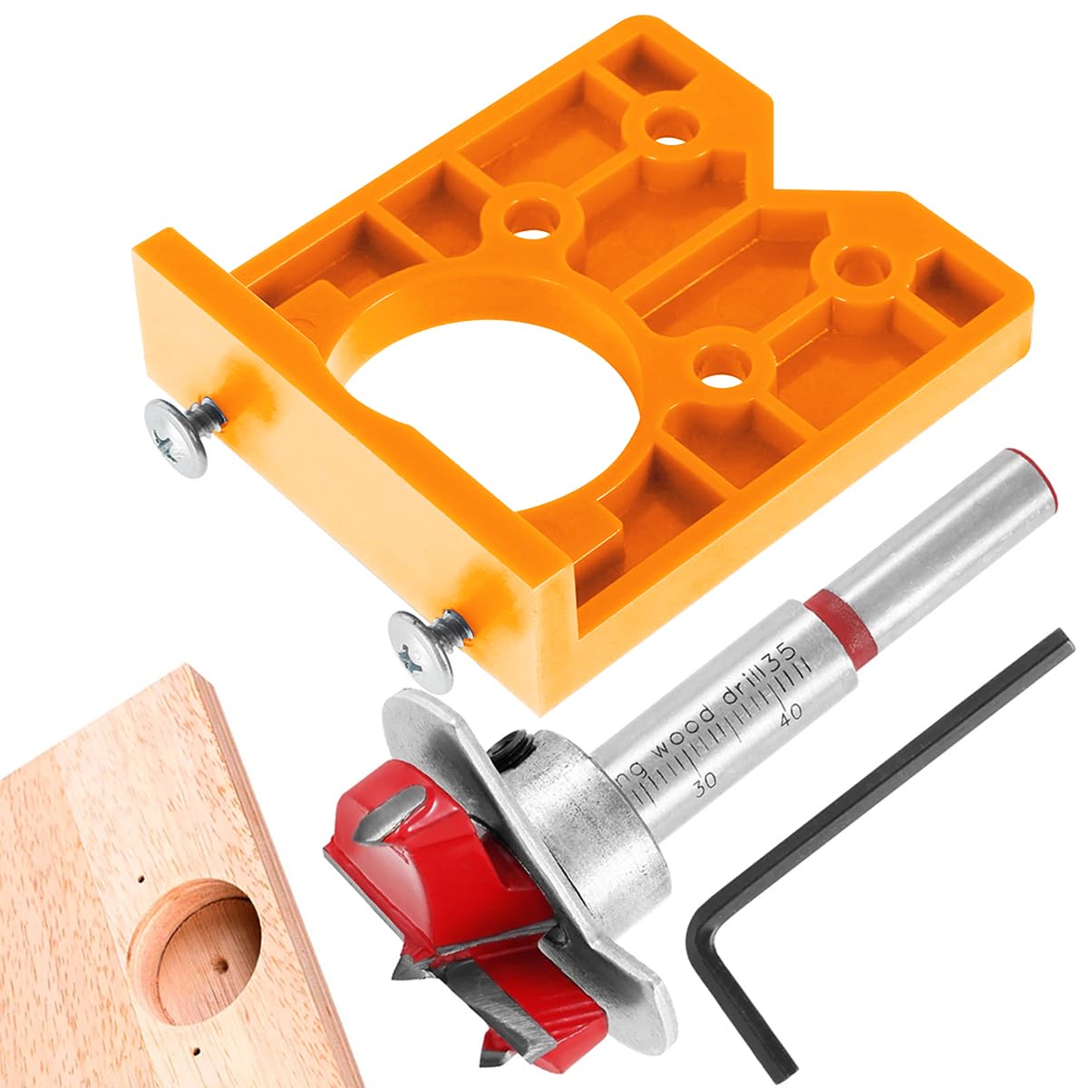 HASTHIP® 35mm Hinge Drilling Jig 35mm Concealed Drilling Tool Set Kit Jig Hinge Jig Drill 35mm Concealed Drilling Tool Set Kit Accurate Hinge Alignment Tool for Door Window Carpentry Furniture