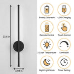 HASTHIP® 3-Color LED Wall Sconce 23.6in Luxury Golden Finish Modern Wall Stick Light Set, Dimmable Wall Lamp with Remote & Touch Control, USB Rechargeable Wall Lamp