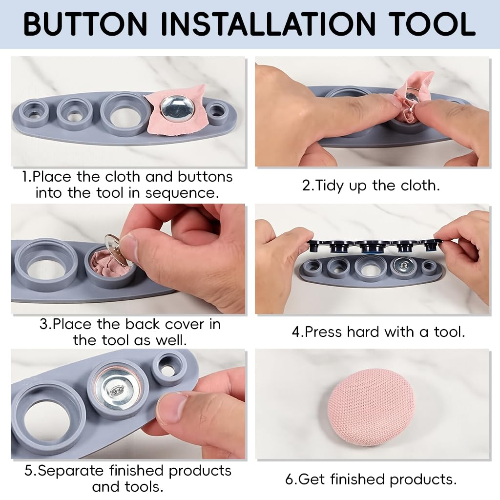 HASTHIP DIY Metal Fabric Covered Button Kit with Silicone Mold Tool 50 Sets for Sewing Crafts