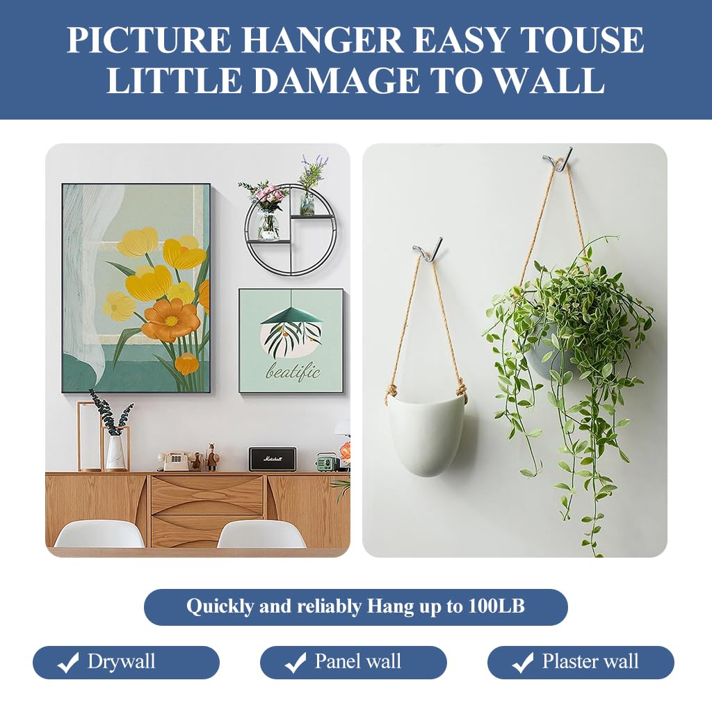 HASTHIP Wall Anchor Hooks for Picture and Key Hanging 20Pcs with Curved Stainless Steel Design