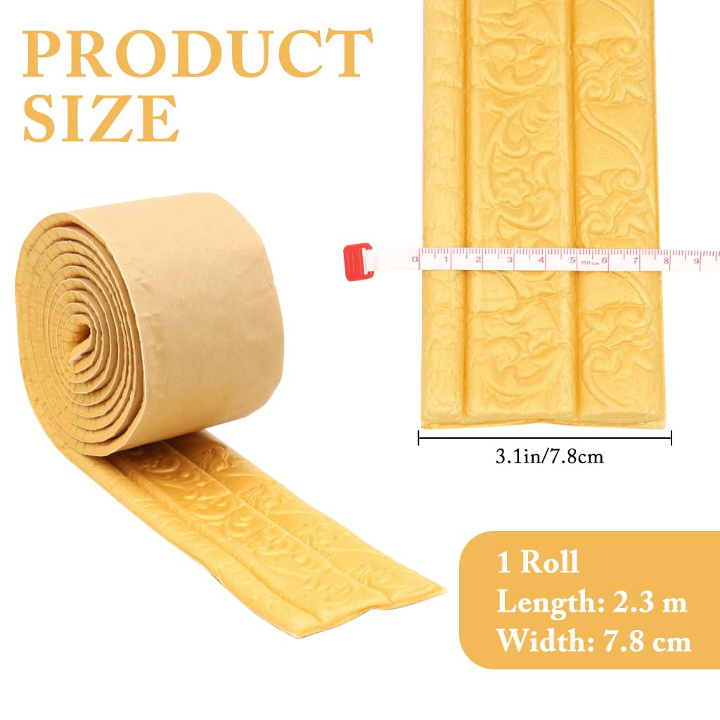HASTHIP Peel Stick 3D Foam Molding Trim for Walls featuring Self Adhesive Golden Strips 2.3m x 7.8cm | Waterproof Gold 3 Pcs
