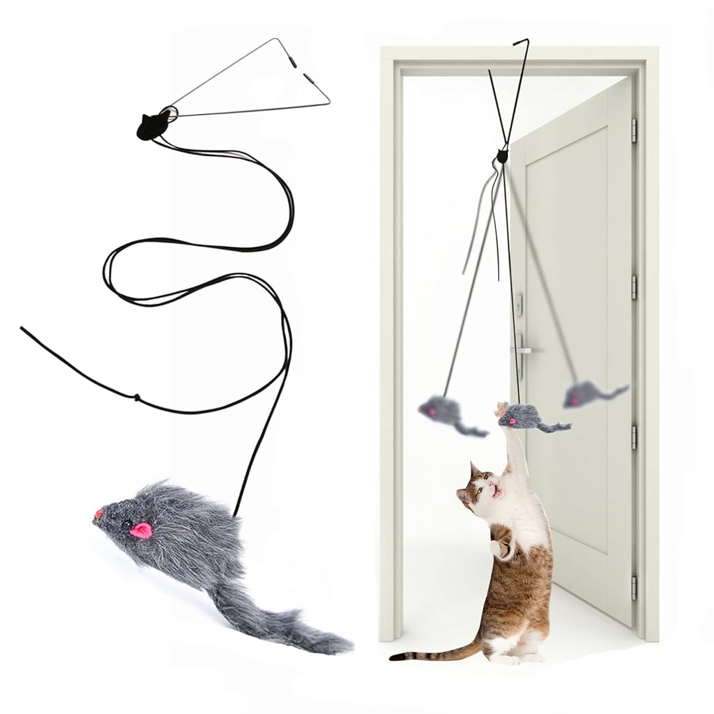 HASTHIP® Interactive Cat Feather Toys, Retractable Teaser Wand with Bell and Feathers, Hanging Indoor Kitten Chase Exercise Toy, Mental & Physical Training Play Toy (1 Pack, Blue)