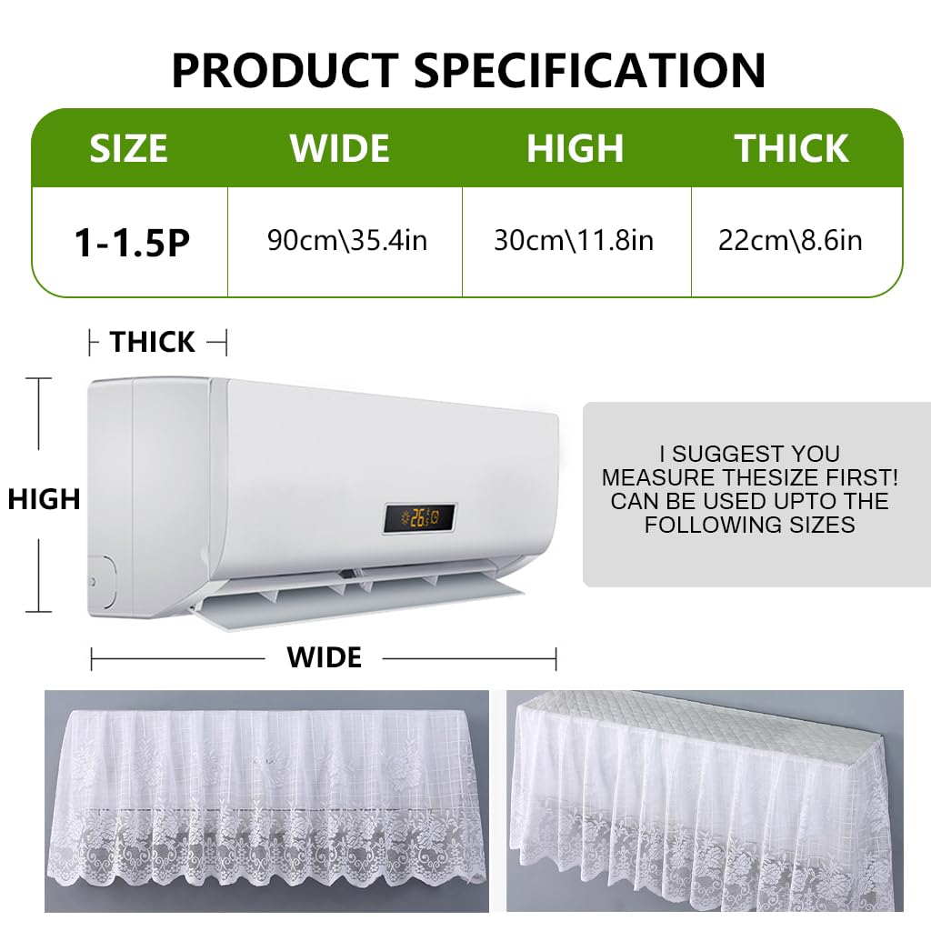 HASTHIP Dust Cover for 1-1.5p Split Air Conditioner featuring Floral Lace and Even Airflow | 3 PCS Reusable Polyester