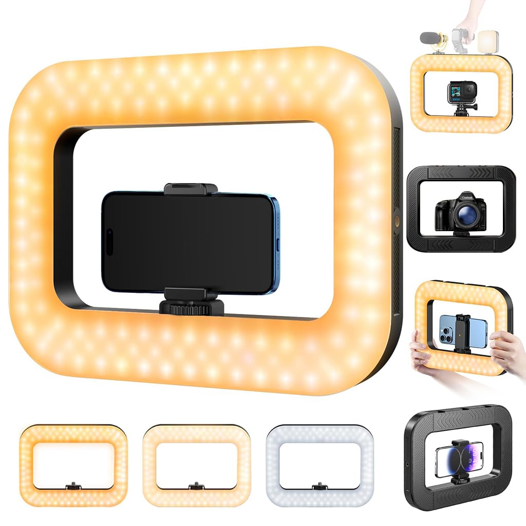 HASTHIP® Anillo de Luz LED para Smartphone,Estabilizador de Mano con Luz Relleno 2500K-8500K,Batería 8000mAh Recargable CRI 96+ Soporte 3 Zapatas Frías para Grabación Video Youtube