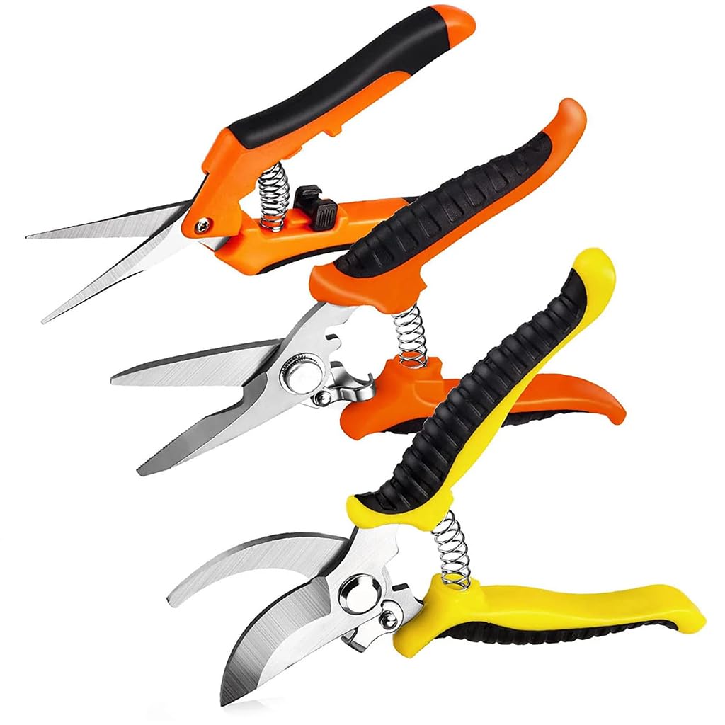 HASTHIP® Gardening Scissor 3Pcs - Thickened Stainless Steel Pruning Cutter Plants - Gardening Tools - Kit For Home Garden - Plant Cutter For Garden & Potted Plants - 20CM