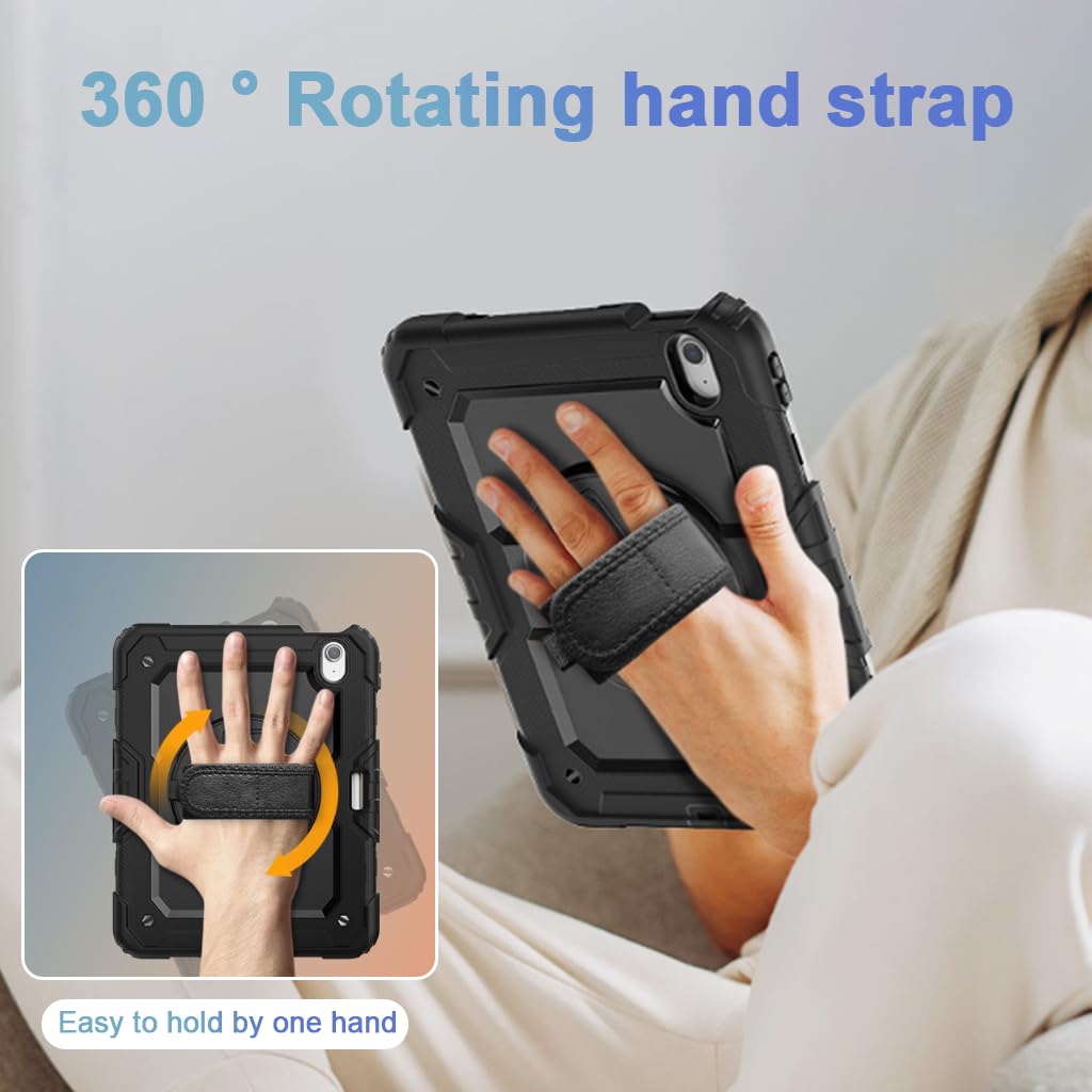 HASTHIP® Case for iPad Air 11 2025/2024 M3/M2/Air 5th/4th Gen 10.9/Pro 11 4th/3rd Gen with Pencil Holder 360° Kickstand & Adjustable Hand Grip Strap Dual Pen Storage Design Travel Silicone Cover