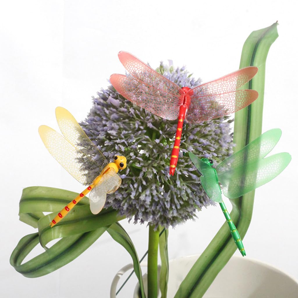 HASTHIP® 3D Dragonfly Balcony Decoration Items - 24 Pieces Garden Decoration Items - 25 CM Color Dragonflies Garden Stakes - Dragonflies Garden Decor - Indoor/Outdoor Plant Support Sticks