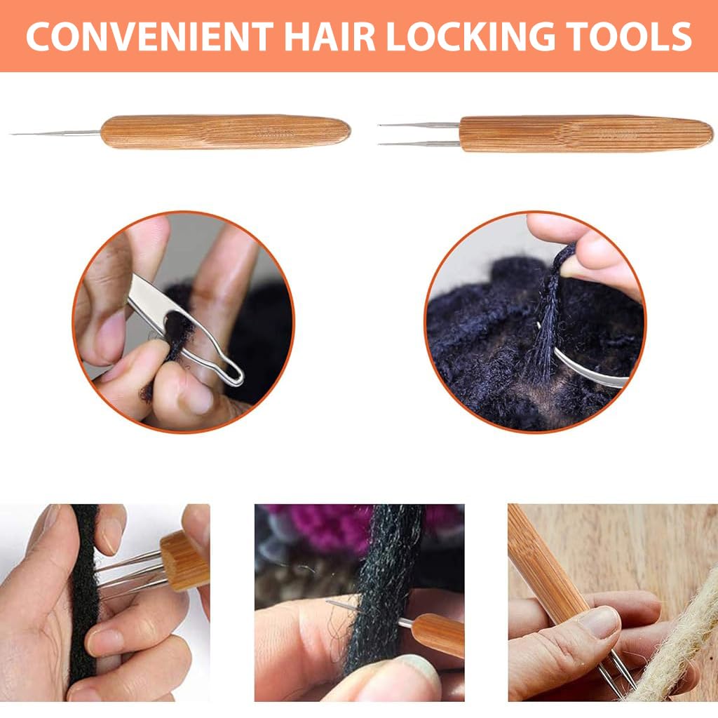 HASTHIP Dreadlock Crochet Hook Set for Hairstyling with 13.8cm Needles and Bamboo Handle