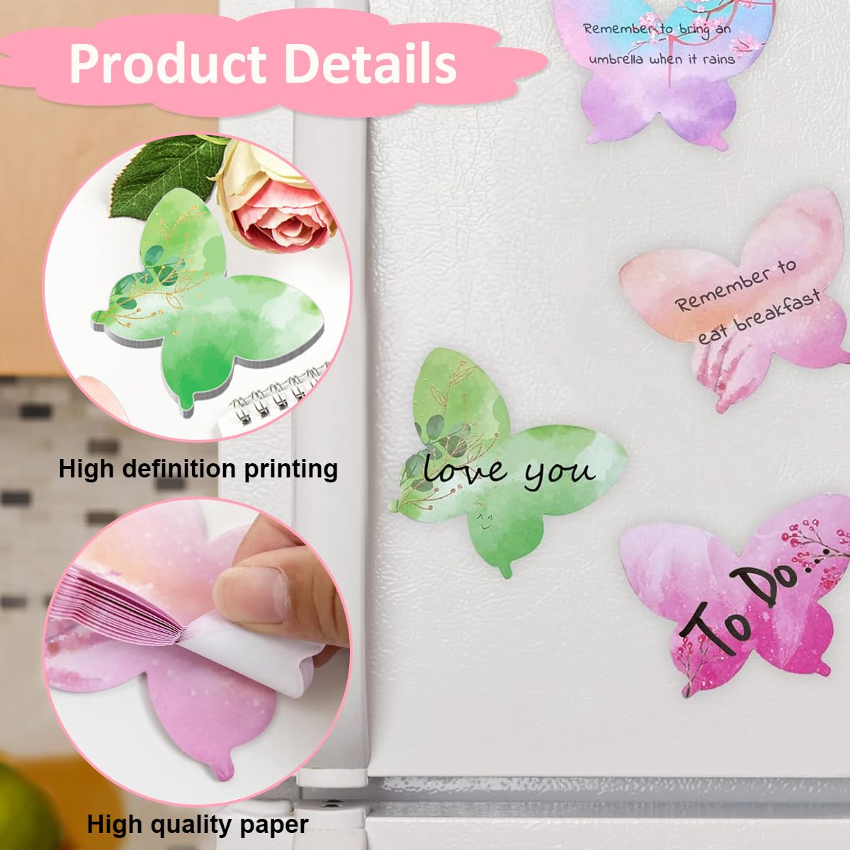 HASTHIP Butterfly Sticky Notes for DIY Scrapbooking and Office Use with 240 Sheets 8.5x6.5cm | 12 Colorful Designs