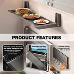 HASTHIP Kitchen Rack Wall Mounted for Space Saving with 5 Hooks and 22x7 in Foldable Shelf | No Drill Organizer for Condiments and Utensils