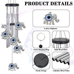 HASTHIP Evil Eye Elephant Wind Chimes for Home Décor with 25 in Aluminum Tubes | Blue Charm for Positive Energy