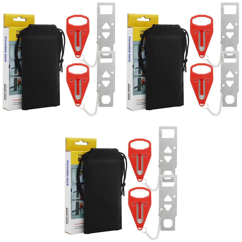 HASTHIP Portable Door Lock for Travel and Home Security featuring Stainless Steel Chain 6PCS