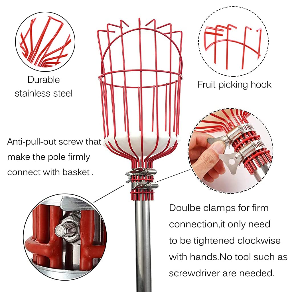 190cm Fruit Picker with Basket and Telescopic Pole, Fruit Plucker for Coconut, Mango and More, Easy to Use Fruits Catcher Tree Picker
