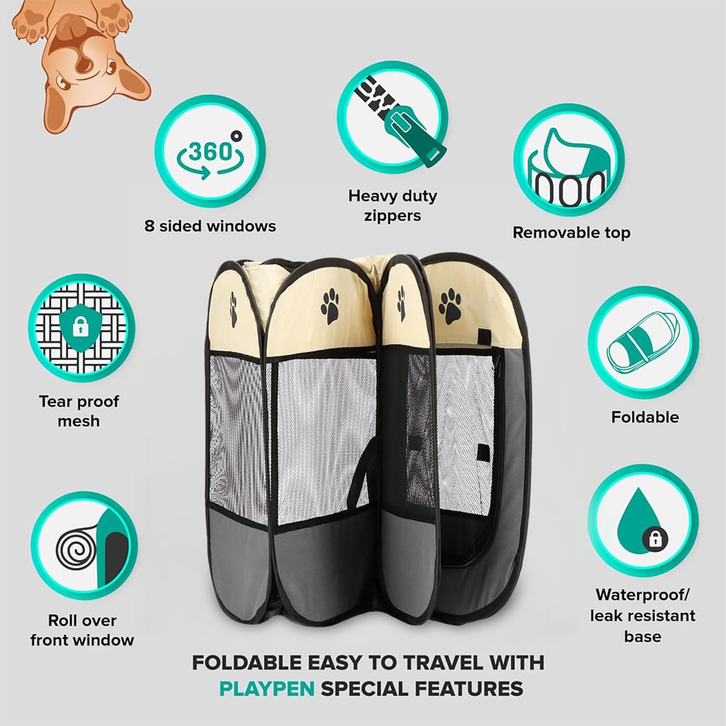 HASTHIP® Foldable Pet Playpen Breathable Indoor Pet Fence Pet Enclosure with Mesh Window for Cat Dog Movable Pet Delivery Room